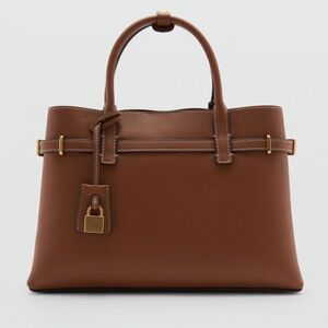 Brown Shopper Double Top Handle Handbag with Scarf Detail